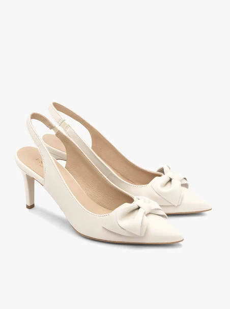 Kremowe czółenka damskie bez pięty slingback z kokardą