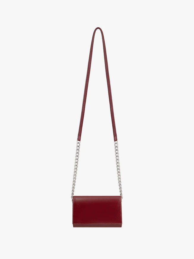 Burgundy Leather Clutch Bag with Chain Strap