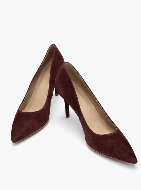 Stiletto-Pumps aus Velours in Burgunderrot