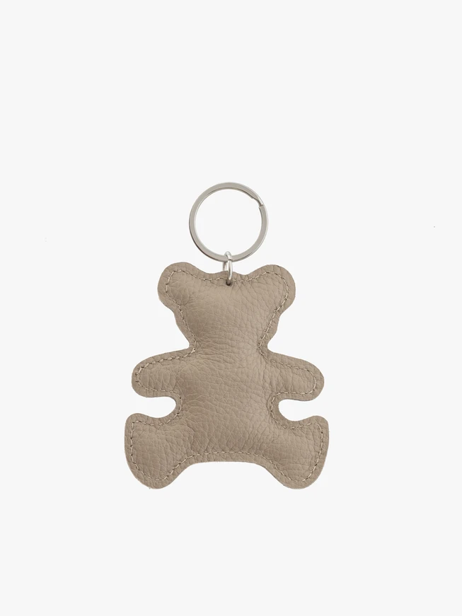 Teddybär-Schlüsselanhänger aus dunkelbeigem Leder