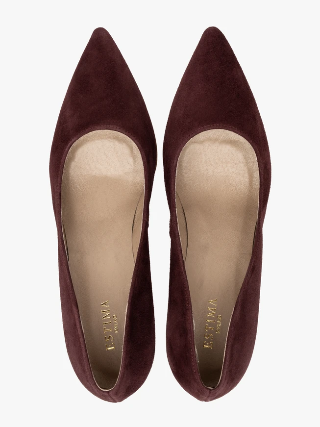 Stiletto-Pumps aus Velours in Burgunderrot