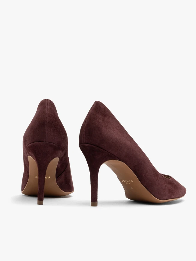 Stiletto-Pumps aus Velours in Burgunderrot