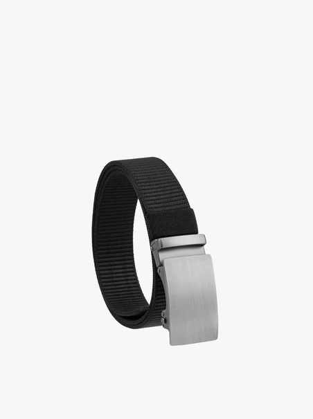 Black men’s belt with silver buckle