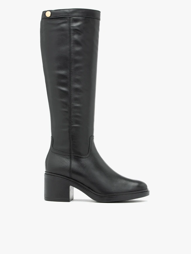 Schwarze Vollnarbenlederstiefel mit Stilettoabsatz