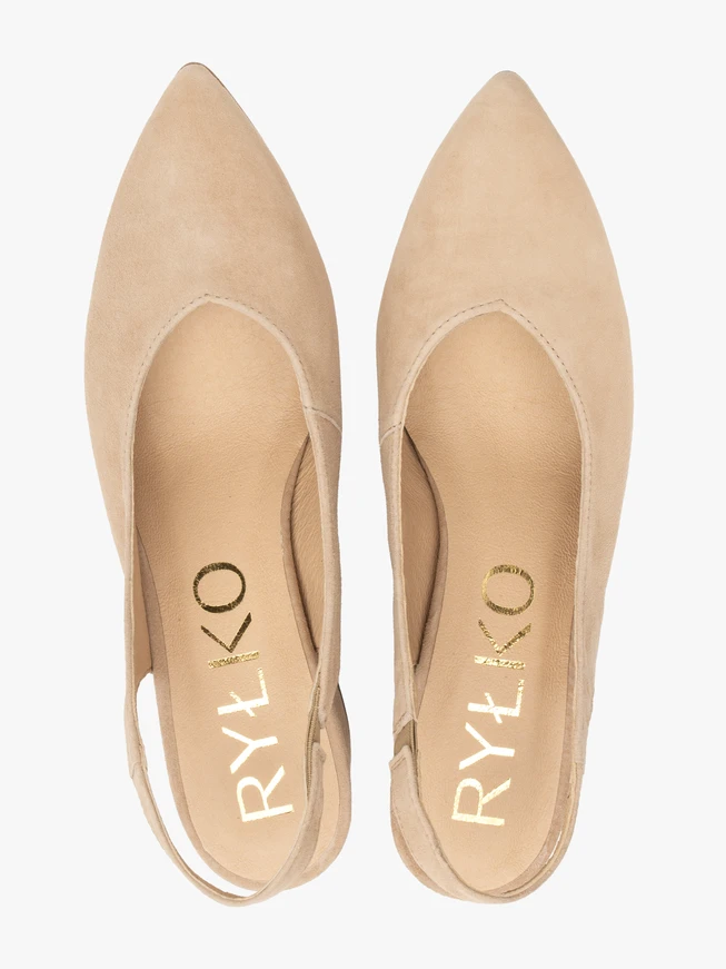 Beigefarbene Slingback-Pumps ohne Absatz