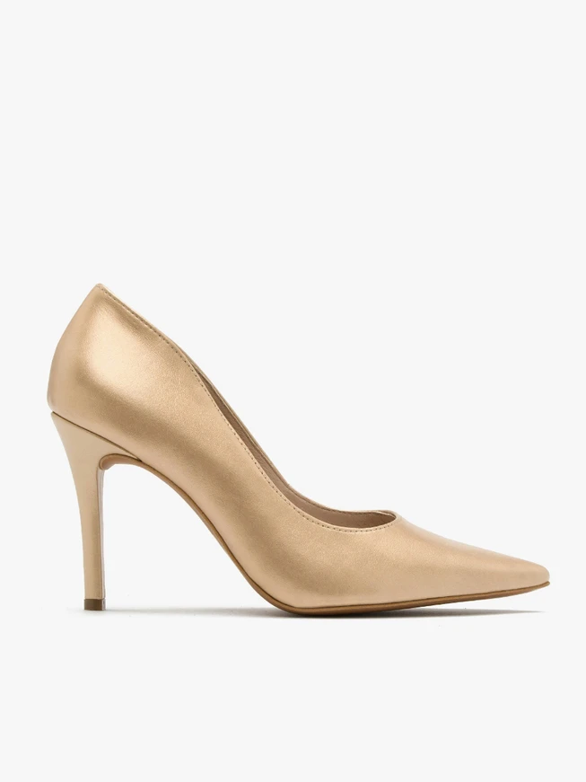 Gold high-heel pumps