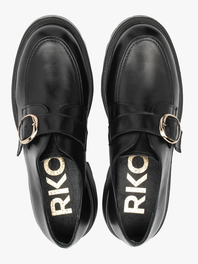 Black grain leather half shoes