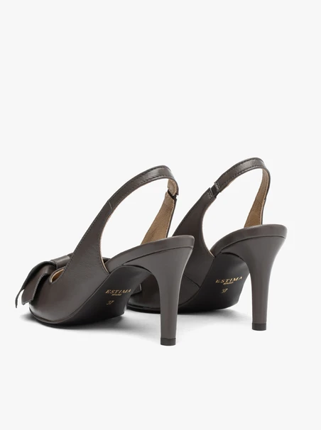 Szare czółenka slingback z kokardą