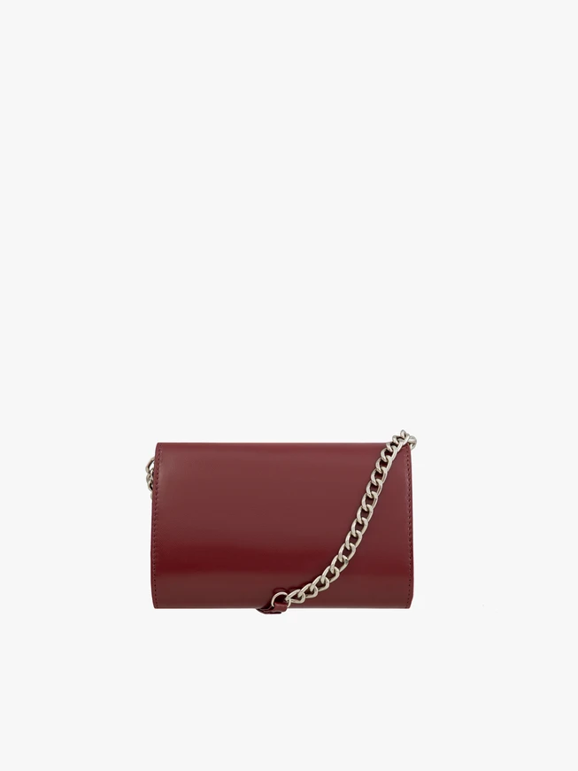 Burgundy Leather Clutch Bag with Chain Strap