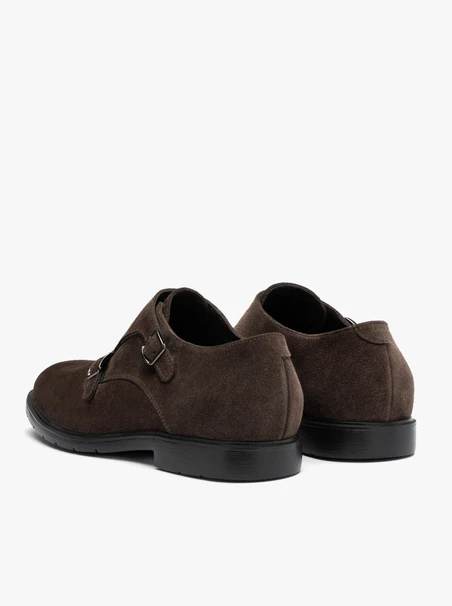 Dark brown men’s suede monk shoes