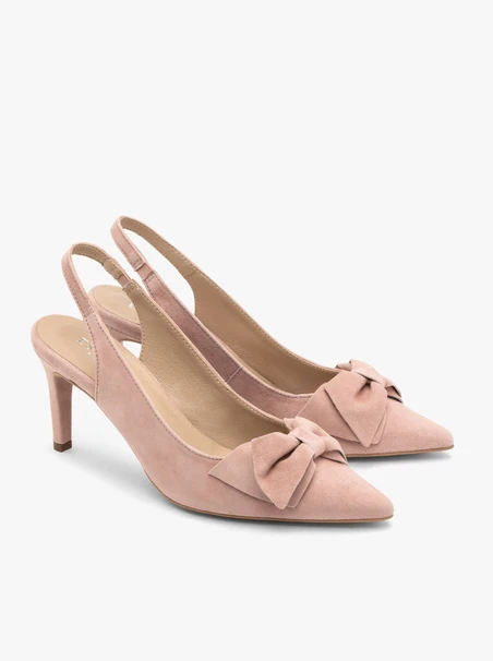 Różowe czółenka damskie bez pięty slingback z kokardą