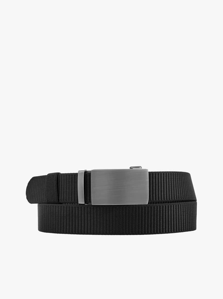 Black men’s belt with silver buckle