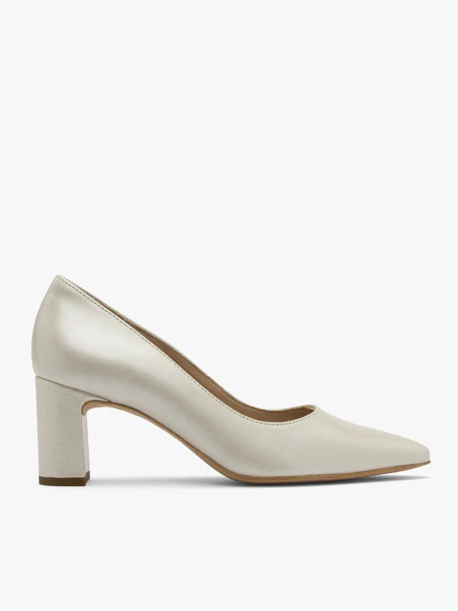 Pearl-tone block-heel pumps