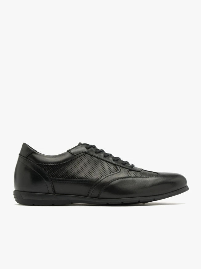 Black perforated shoes with decorative upper