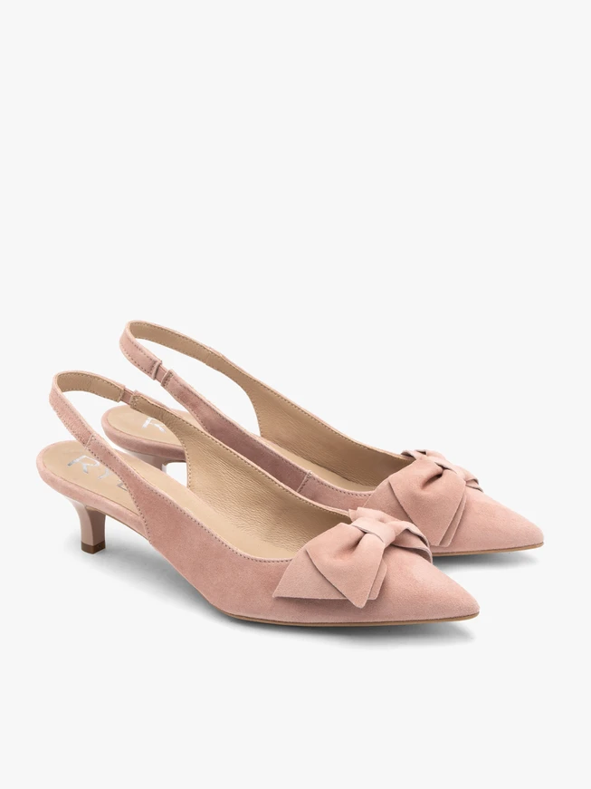 Rosa Damen Slingback-Pumps ohne Absatz mit Schleife