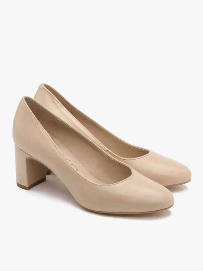 Beige block-heel pumps