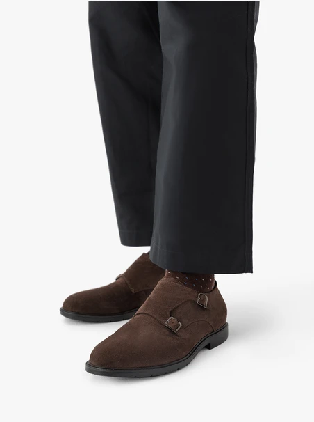 Dark brown men’s suede monk shoes