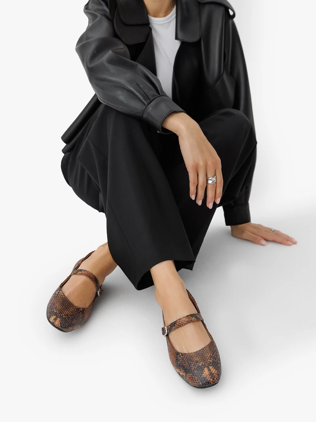 Damen-Ballerinas in Schlangenhaut-Optik