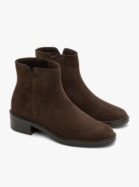 Dark brown suede ankle boots with heel