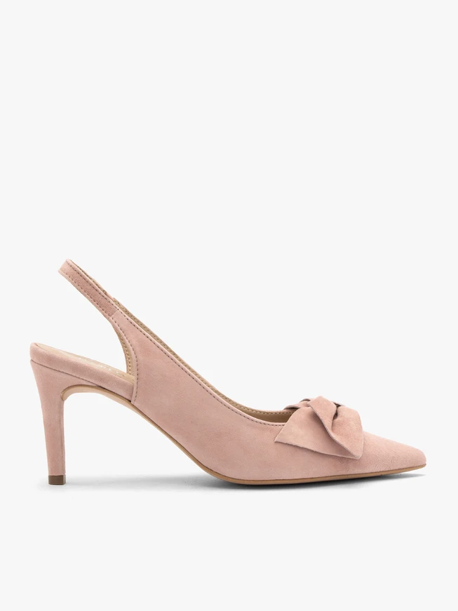 Różowe czółenka damskie bez pięty slingback z kokardą