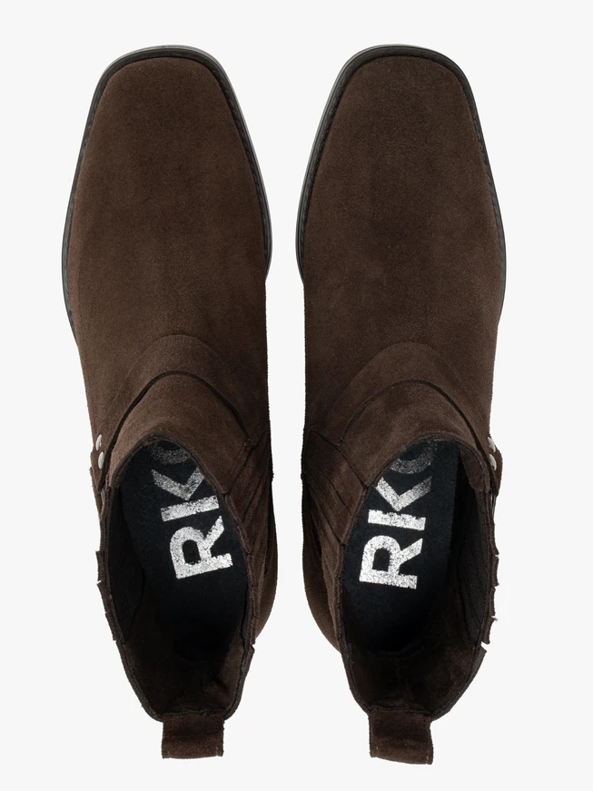 Brown velour leather biker boots