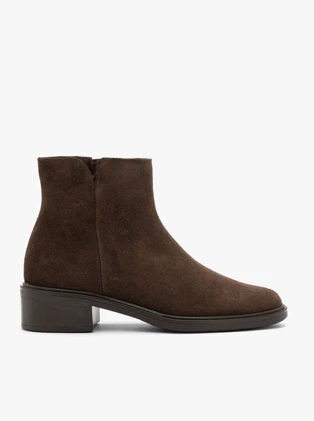 Dark brown suede ankle boots with heel