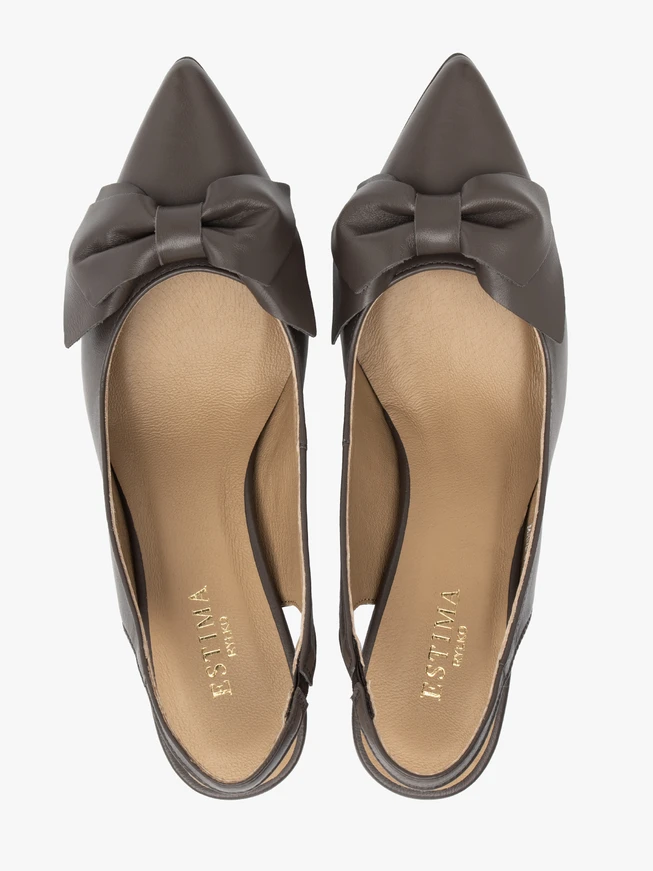 Szare czółenka slingback z kokardą