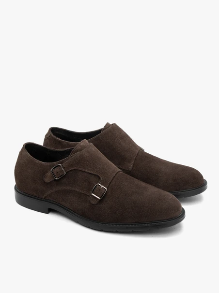 Dark brown men’s suede monk shoes