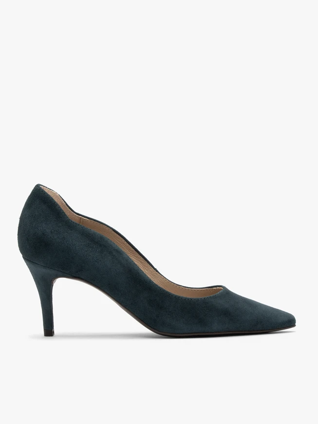 Grüne Velours-Pumps mit verziertem Schaft