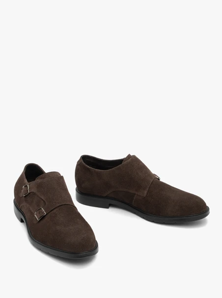 Dark brown men’s suede monk shoes