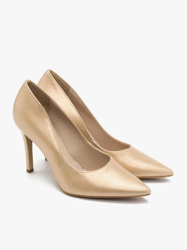Gold high-heel pumps