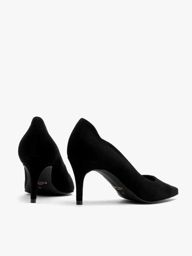 Schwarze Velours-Pumps mit verziertem Schaft