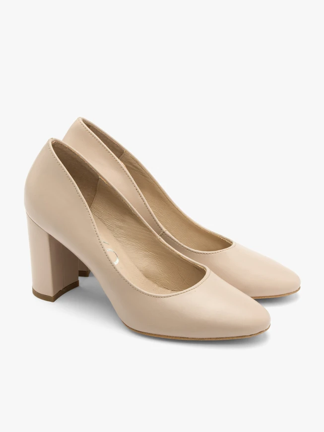 Beige block-heel pumps