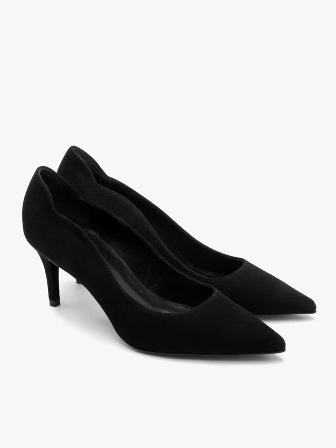 Schwarze Velours-Pumps mit verziertem Schaft