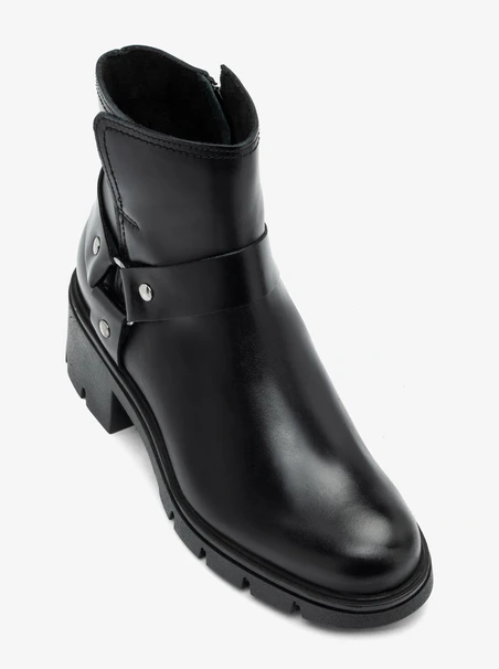 Schwarze Biker-Stiefel aus genarbtem Leder