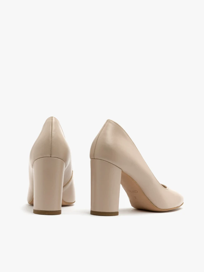 Beige block-heel pumps