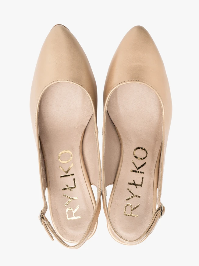 Gold slingback pumps