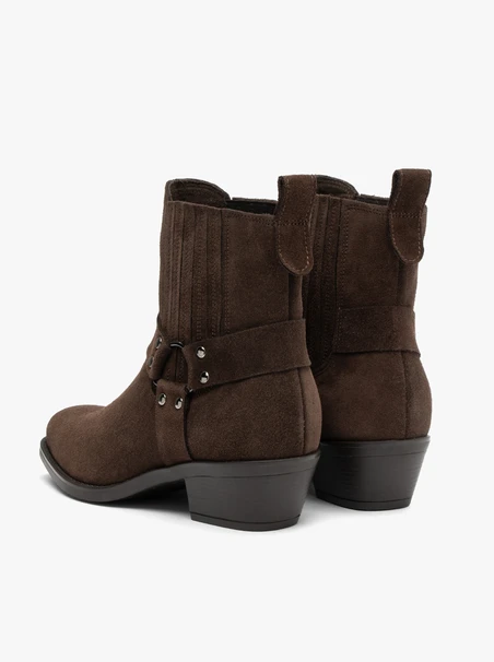 Brązowe sztyblety biker boots ze skóry welurowej
