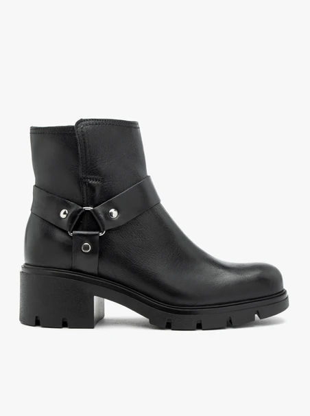 Schwarze Biker-Stiefel aus genarbtem Leder