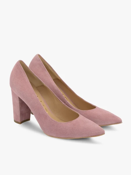 Pink block-heel pumps