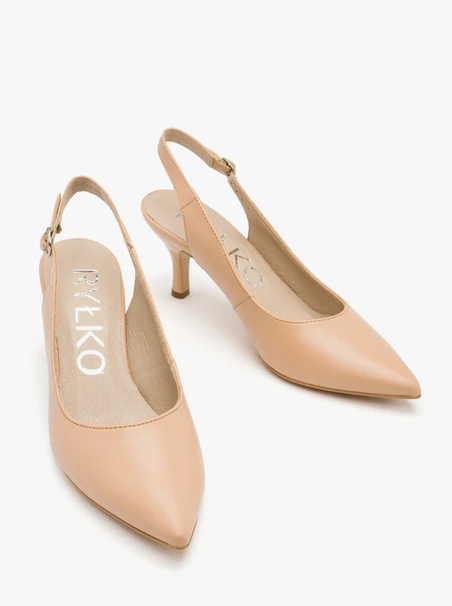 Beigefarbene Slingback-Pumps
