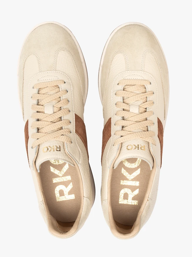 Beigefarbene sportliche Schnürhalbschuhe für Damen