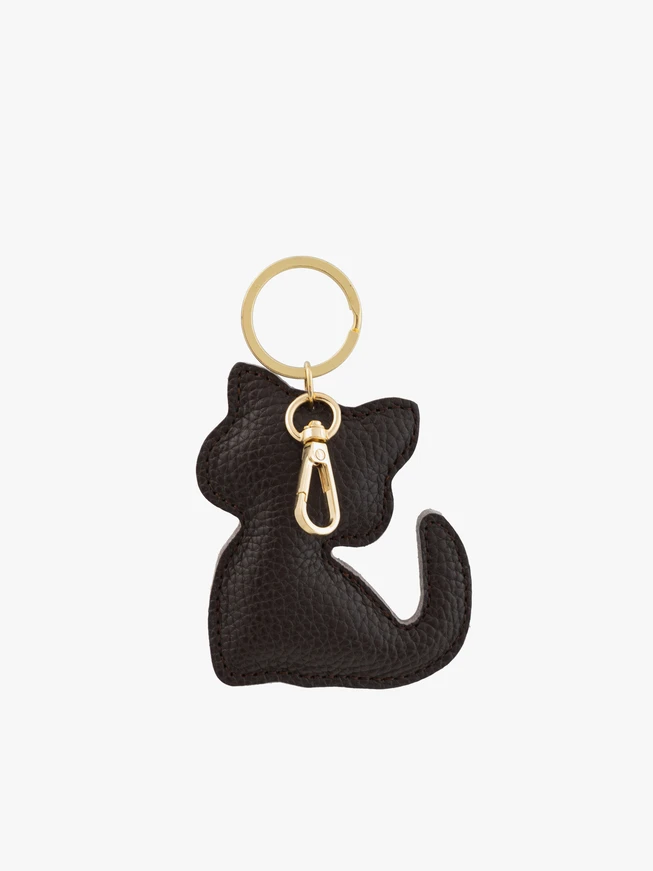 Dunkelbrauner Leder Schlüsselanhänger Katze