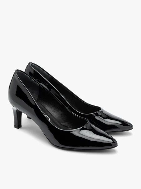 Black patent stiletto pumps