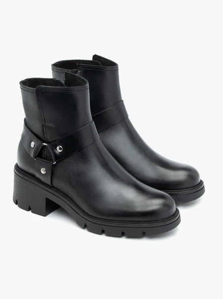 Schwarze Biker-Stiefel aus genarbtem Leder