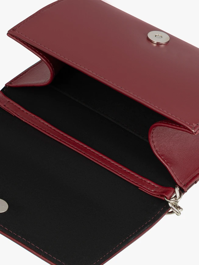 Burgundy Leather Clutch Bag with Chain Strap