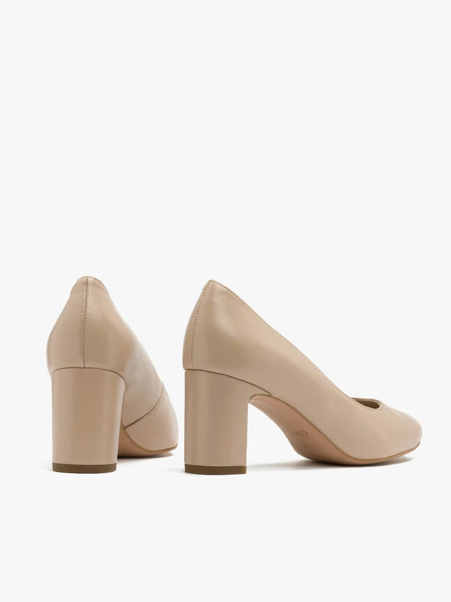 Beige block-heel pumps