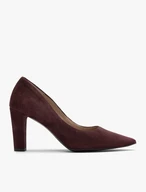 Kastanienbraune Pumps mit klobigem Stilettoabsatz