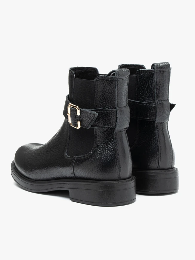 Black leather Chelsea boots with buckle