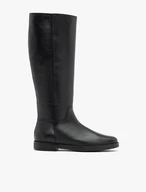 Schwarze flache Lederstiefel
